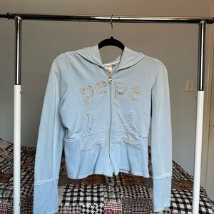 Y2K Pepe Jeans Light Blue Zip-Up Hoodie